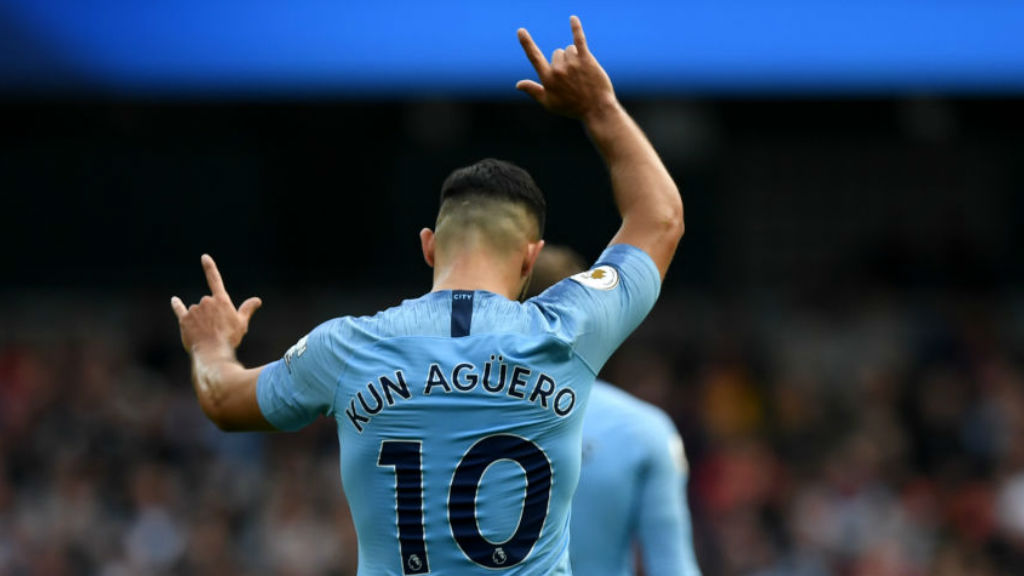 PERFECT TEN: Sergio Aguero celebrates after his first half goal