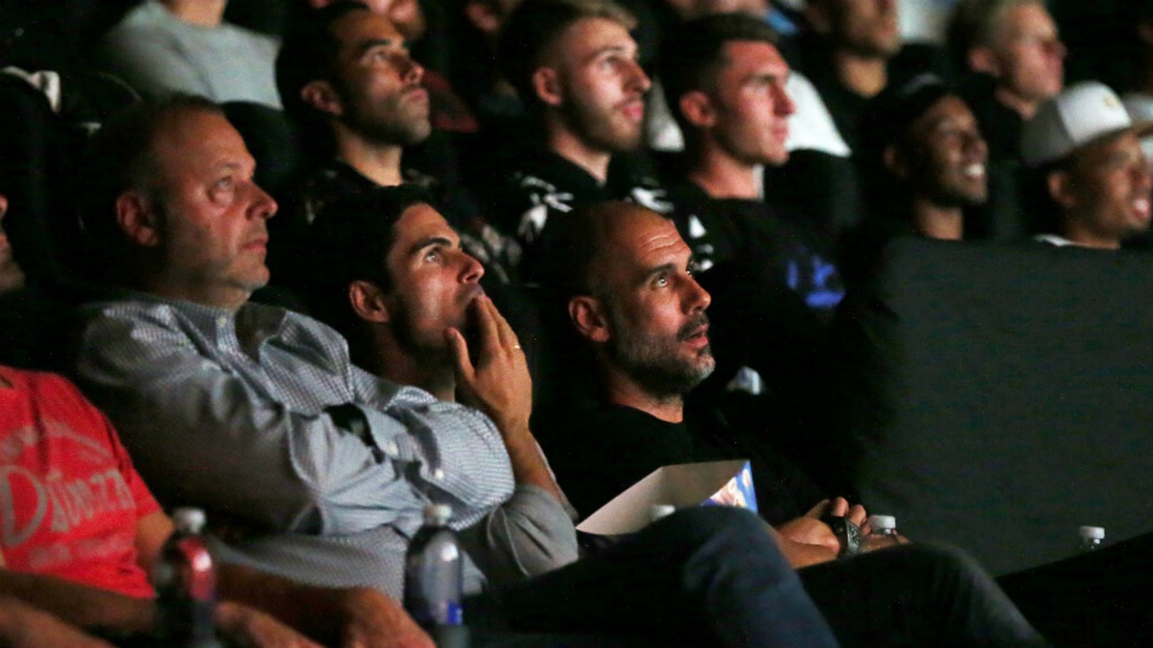PREMIERE: Pep Guardiola watches on intently...