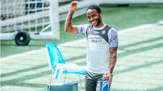 RAZZLE DAZZLE: Raheem Sterling cuts a relaxed figure during a brief break from the indoor sesson