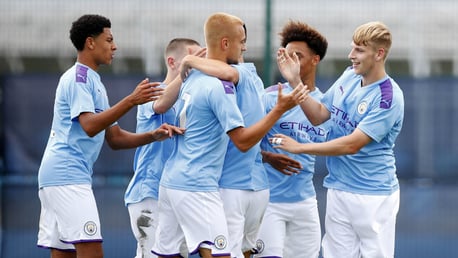 SEVEN UP: The City players celebrate during Saturday's 7-1 victory over Newcastle United