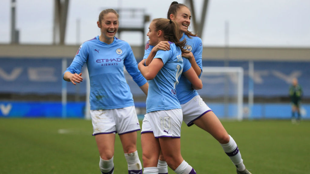 CELEBRATION TIME : For Georgia Stanway after her opening strike v West Ham