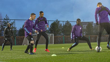 RAIN MEN: The City Under 18s squad train ahead of our Under 18 Premier League Cup final against Stoke on Tuesday