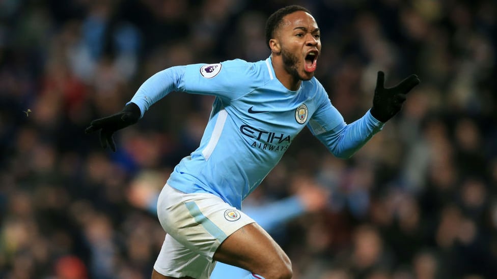 FOCUS : Sterling celebrates scoring another late winner against Southampton.