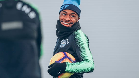 ON THE BALL: Raheem Sterling has every reason to look happy given his stunning from this season