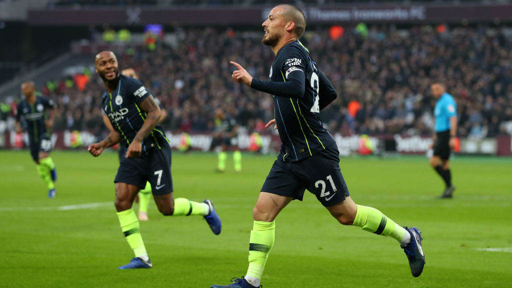 SILVA STREAK : David Silva celebrates after scoring his fourth goal in as many games