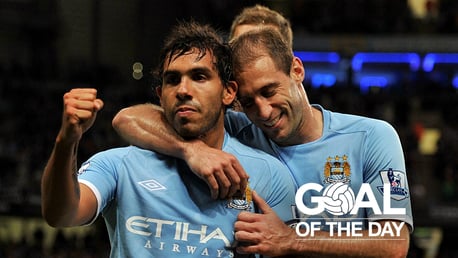 SUPER STRIKE: Carlos Tevez netted a beauty against the Potters