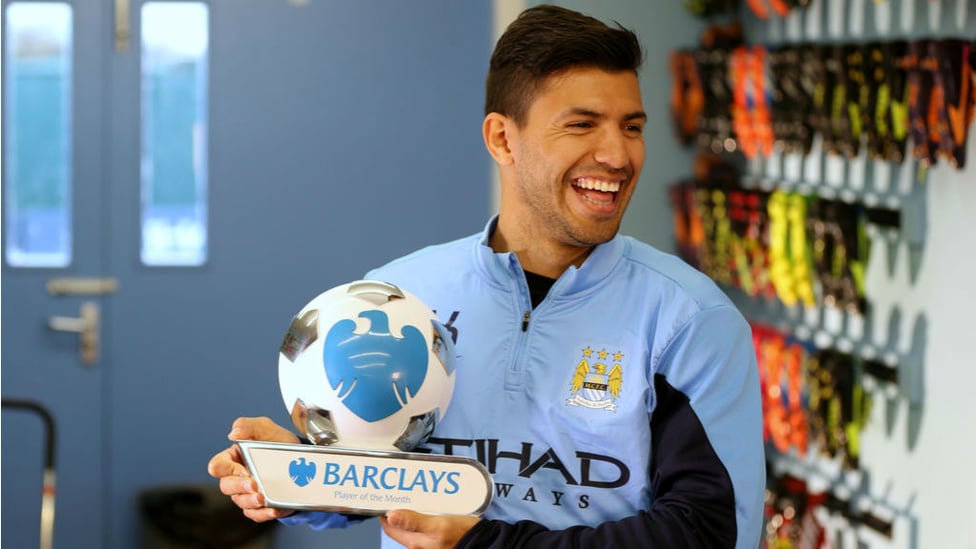 CLASS APART : All smiles as Sergio collects his first-ever Premier League Player of the Month award in November 2013