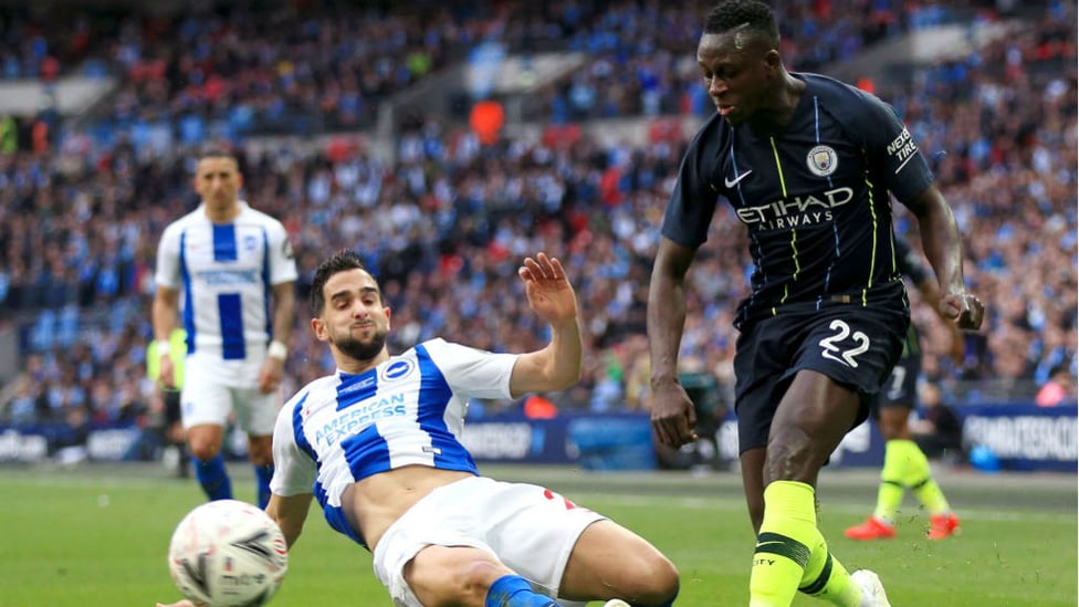 BACK IN BUSINESS : Benjamin Mendy made a return to action for City at left-back