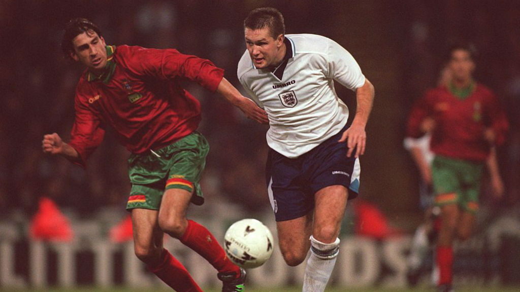 NATIONAL SERVICE: Steve Howey in action for England against Portugal