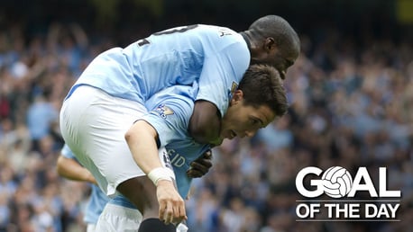 COMEBACK: Nasri and Yaya Toure celebrate together after the Frenchman's opening day goal.