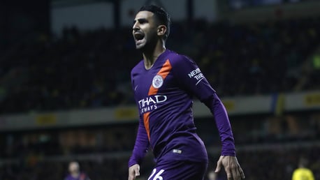 PURPLE PATCH: Mahrez celebrates his third goal in two games