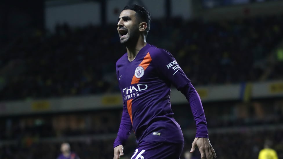 PURPLE PATCH : Mahrez celebrates his third goal in two games