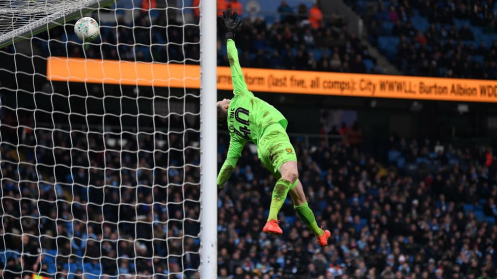 UNSTOPPABLE : Oleks Zinchenko's stunning shot sails over Burton keeper Bradley Collins and into the net