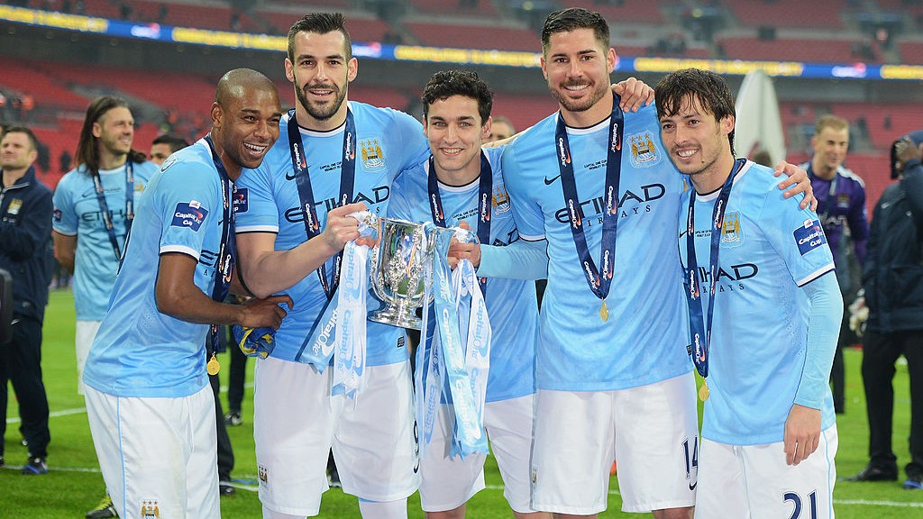 WEMBLEY WONDERS: Garcia (second right) celebrates our 2014 League Cup final success