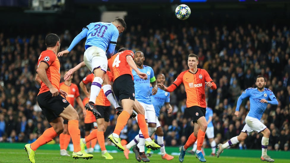 THE GENERAL : Nicolas Otamendi - City's best attacking threat of the first 45 - goes close with a header