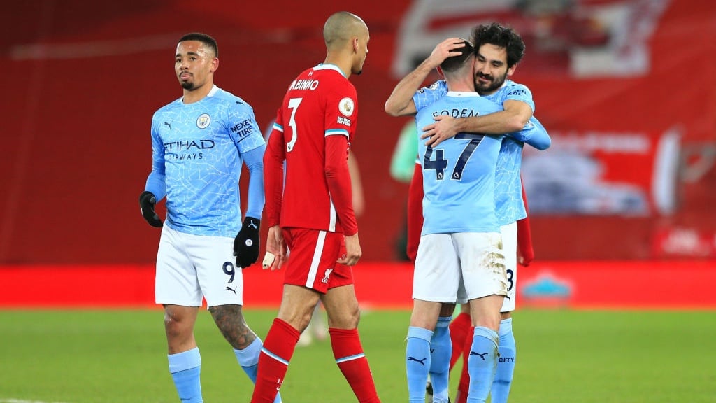 MIDFIELD MAESTROS: Gundogan and Foden celebrate the 4-1 win.