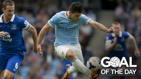 MENACE: Aguero enjoys an impressive day against the Toffees in 2013