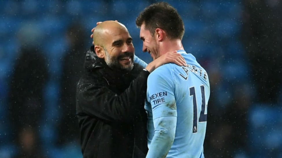 PEP TALK : The boss greets Aymeric after his fine debut display