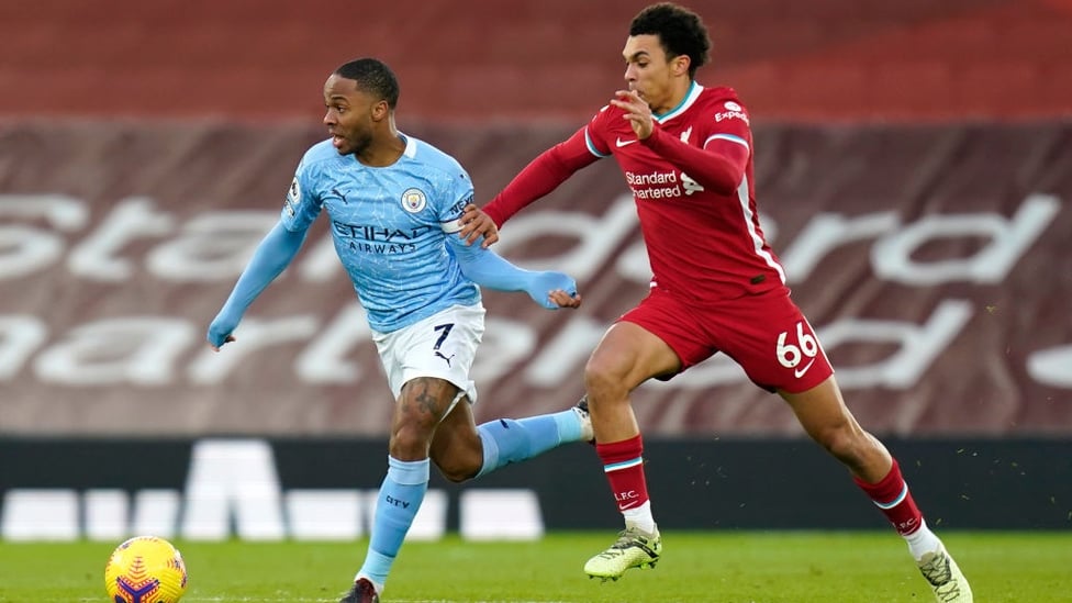 ON THE FRONT FOOT : Captain Sterling gets City forward early on.