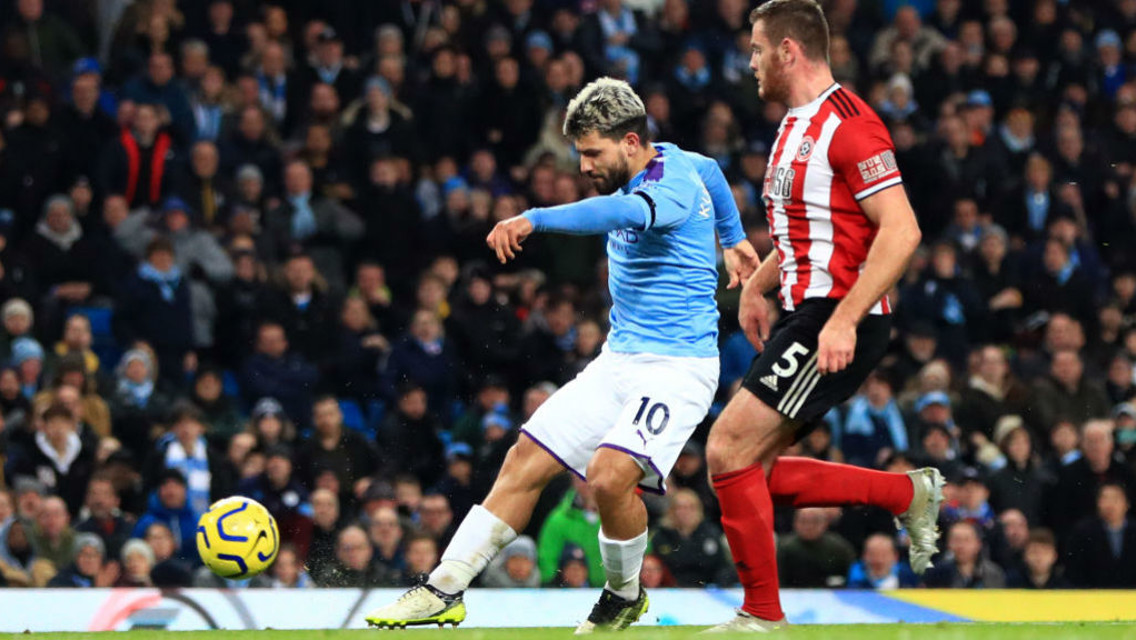 POWER SERGE: Our Argentine striker smashes in the game's opener