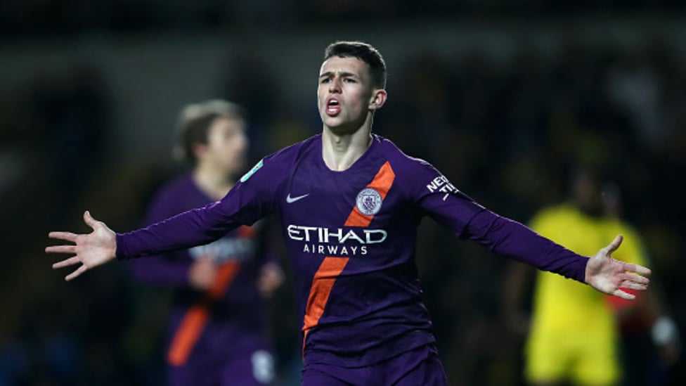 FANTASTIC MR. FODEN : Phil Foden caps off his star man performance with a first senior goal in the 3-0 Carabao Cup win over Oxford United