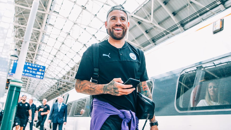 GENERAL ORDERS : Nicolas Otamendi looks thrilled to be back in the thick of things having returned to training earlier this week