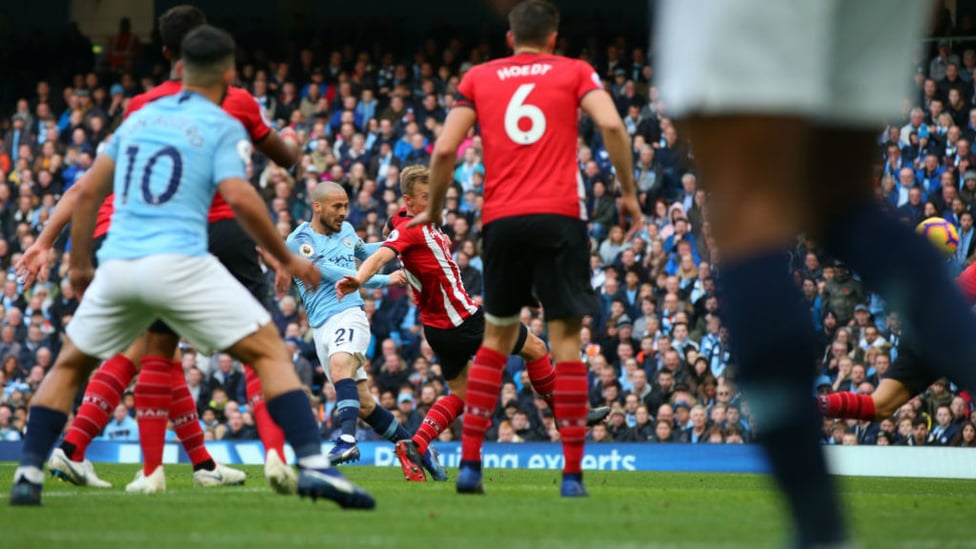 SILVA BULLET : Our Spanish maestro David Silva smashes home our third goal