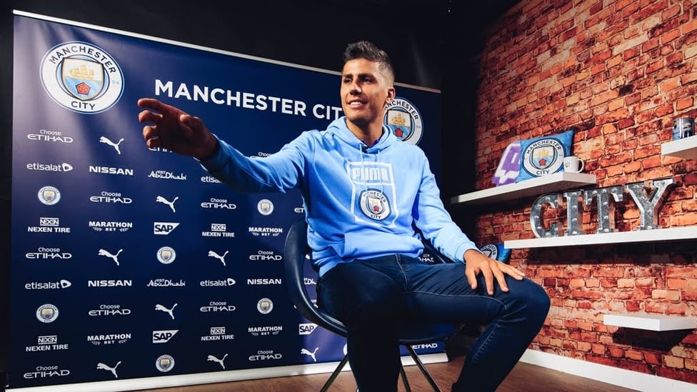ON POINT : Rodri gestures as he prepares for his City TV interview