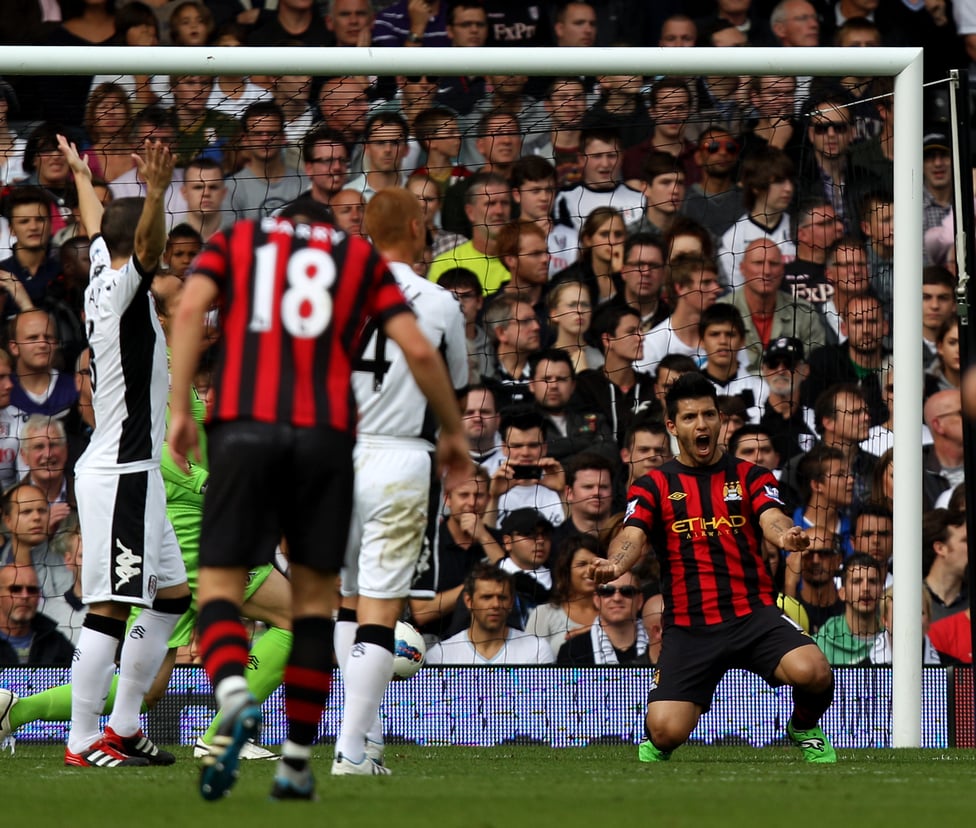 SUPER SERGIO : Aguero scores a brace against Fulham in 2011