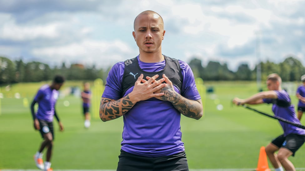 GAME FACE : Angelino prepares himself for the next drill