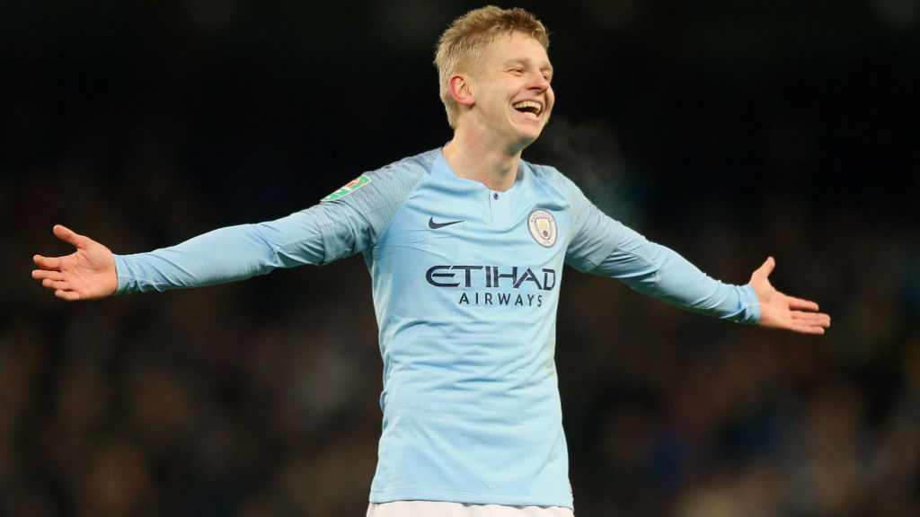 HOW ABOUT THAT? Oleksandr Zinchenko is all smiles after his stunning goal in the first leg