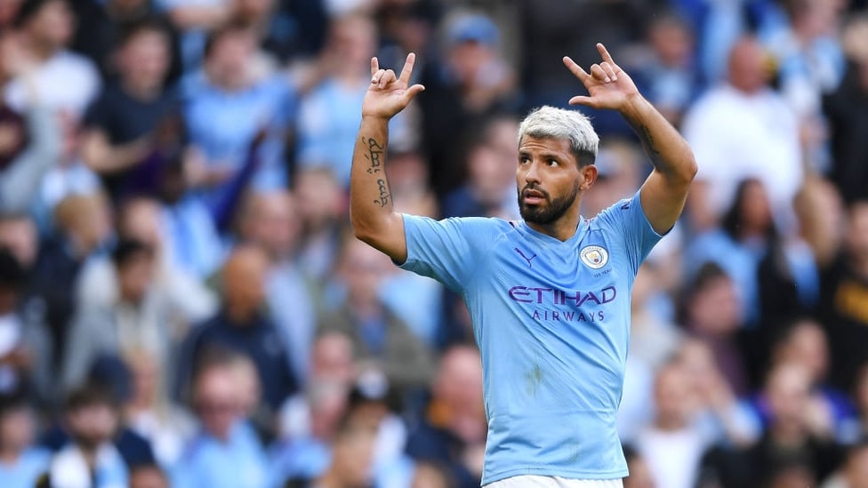 TWO IN TWO : Sergio Aguero celebrates his goal against Spurs.