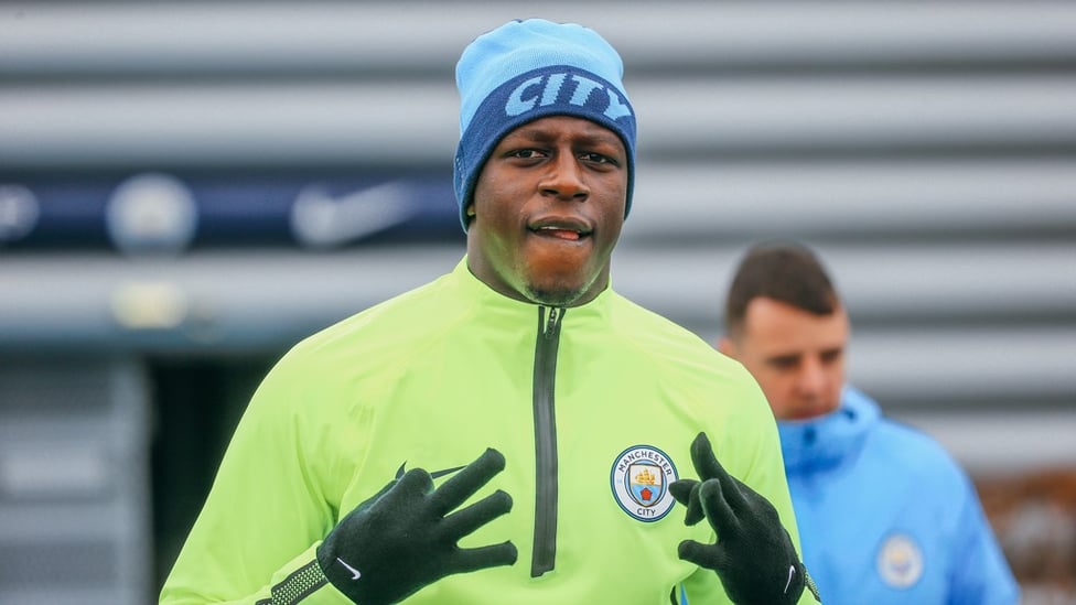 ON THE MENDY : Benjamin Mendy looks excited to be back in training after an injury lay-off