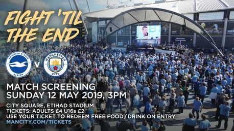 LIVE: City's final Premier League game of the season will be screened live at City Square 