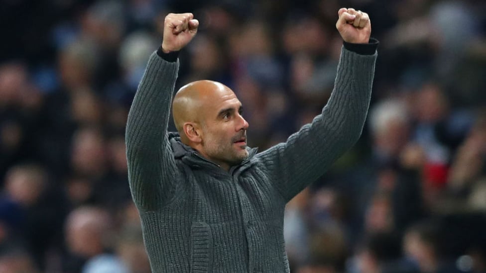 GUARDIOLA : The boss celebrates City's opening goal.