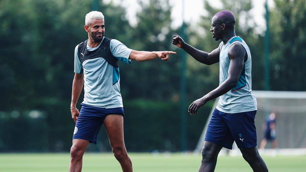 DOUBLE TROUBLE: Mahrez and Mendy enjoy getting back up to speed