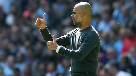 THUMBS UP: Pep was delighted with the atmosphere created by the City fans in the win over Spurs