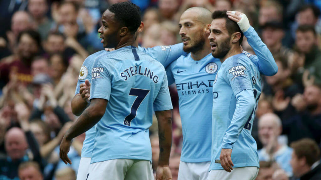 HALF A TON: Silva celebrates hitting his 50th City goal during our win over Fulham