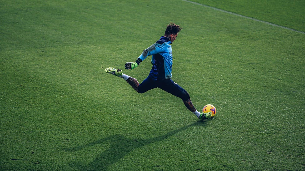 PERFECT PASS : Ederson takes aim.