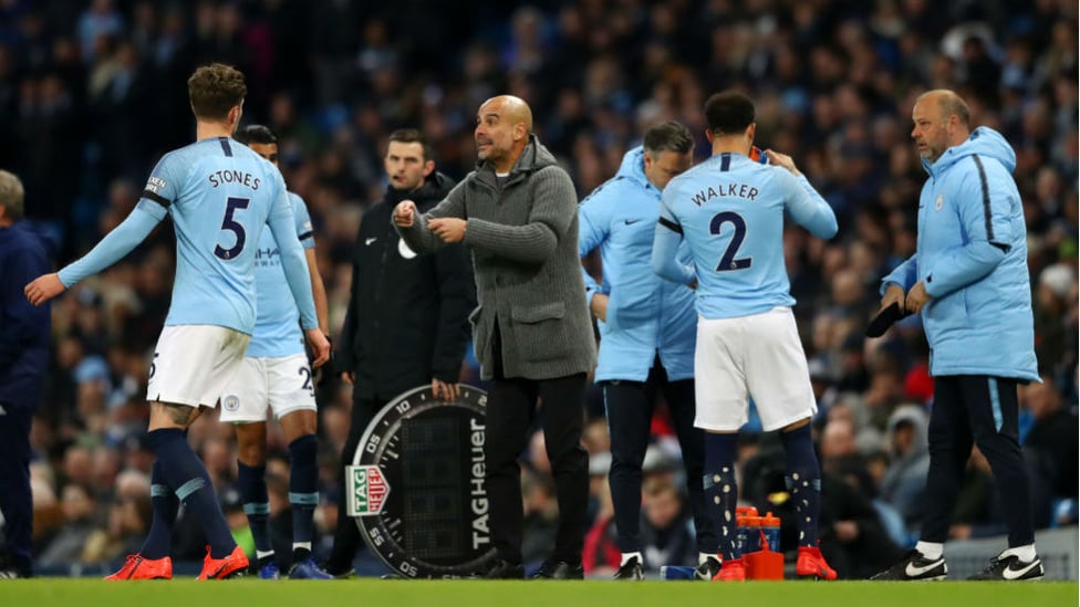 PEP TALK : The boss hands out instructions after the early injury to Oleks Zinchenko which saw Kyle Walker come on in his place