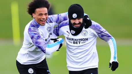 Leroy Sane and Ilkay Gundogan enjoying themselves in Manchester City training.