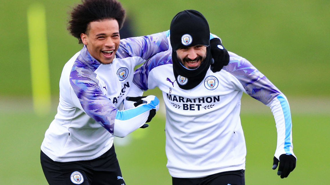 Leroy Sane and Ilkay Gundogan enjoying themselves in Manchester City training.