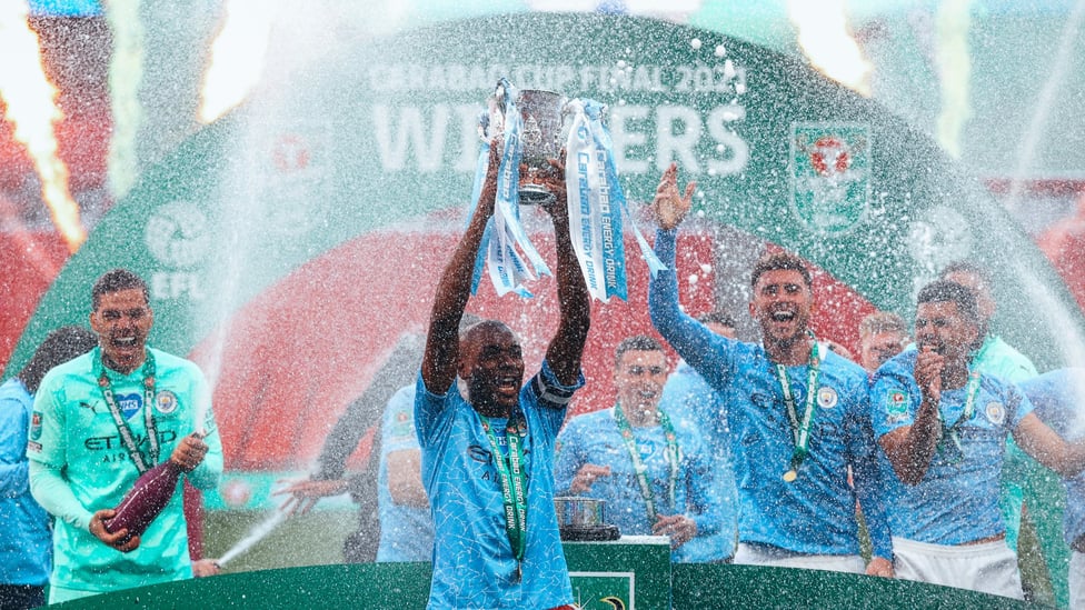 RECORD-BREAKER : Lifting the 2021 League Cup aloft - his sixth triumph in the competition and his first trophy won as captain.