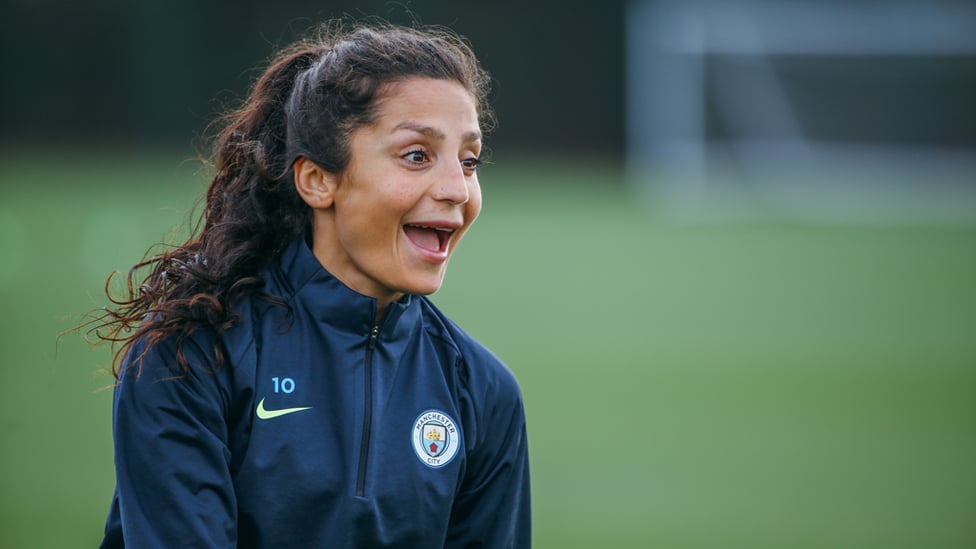 BEAMING : Nadia Nadim jokes around during training.