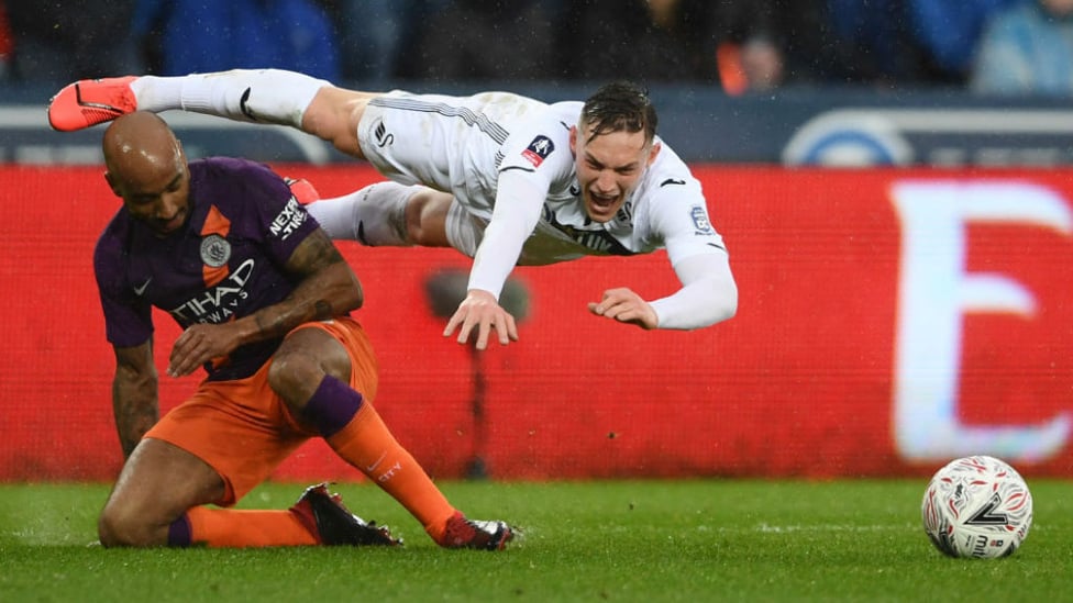 FLASHPOINT : Connor Roberts goes down after Fabian Delph's challenge to earn the hosts a first half penalty