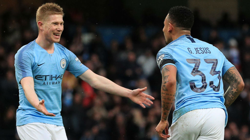 CUP DELIGHT : KDB and Gabriel Jesus celebrate as City take the lead.