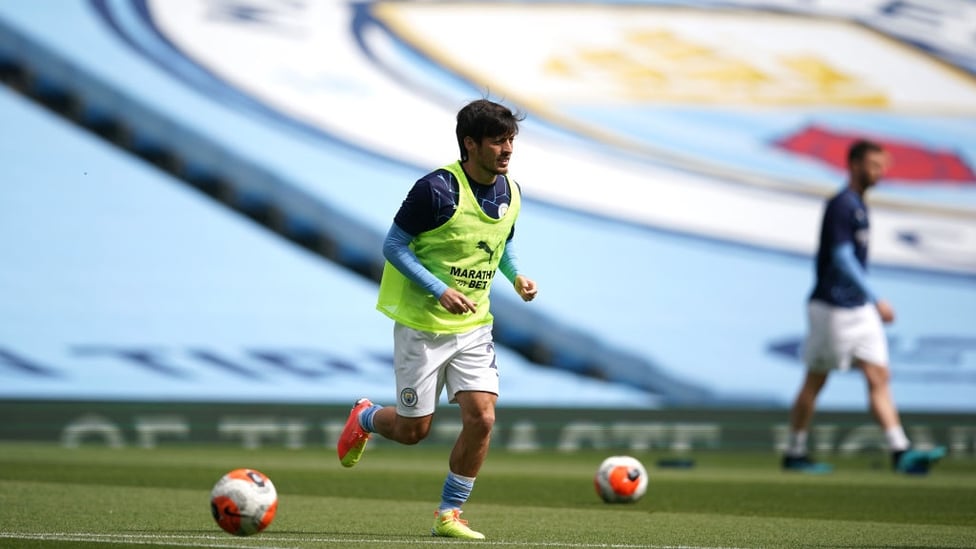 ONE LAST TIME : Skipper David Silva warms up ahead of his final Premier League match for City.