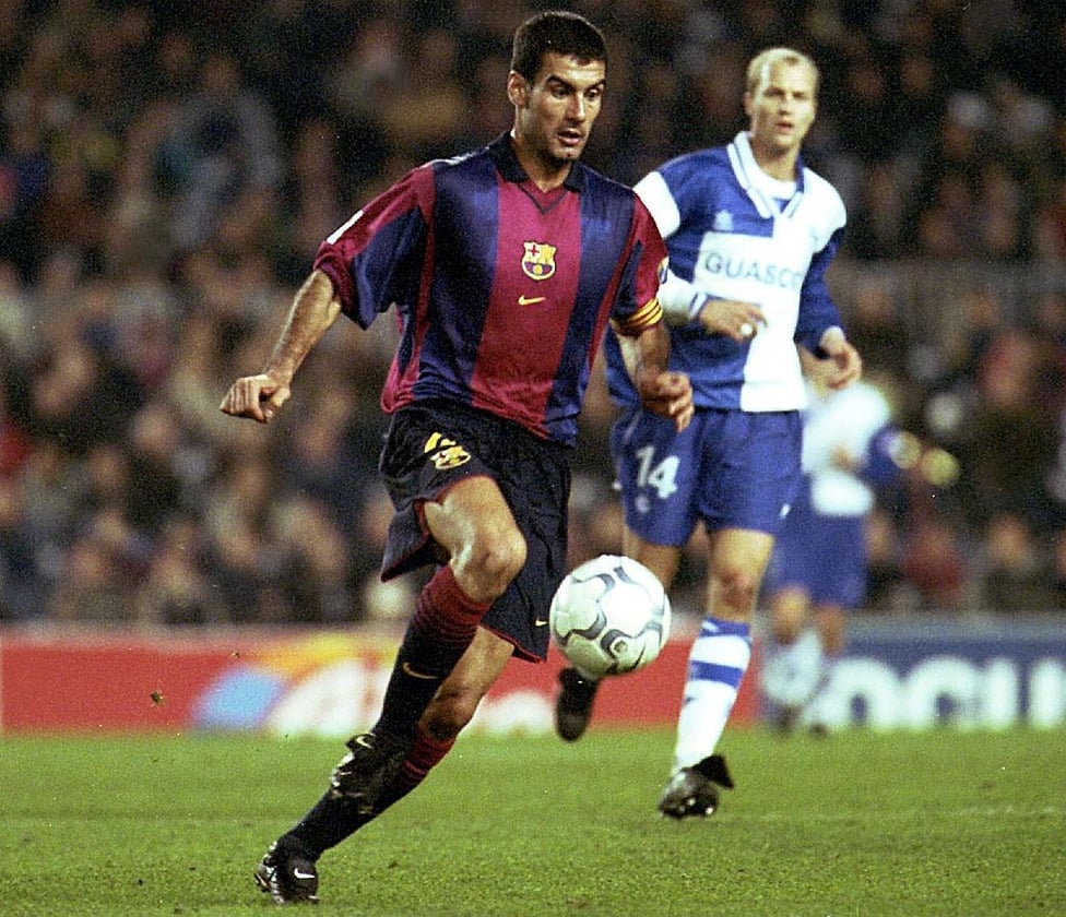 MOVING ON : Guardiola departs his beloved Barca to join Serie A side, Roma in 2002
