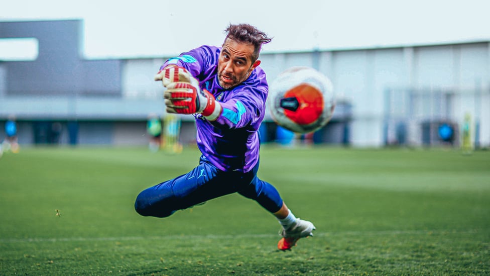 SHOT STOPPING : Claudio Bravo at full stretch.