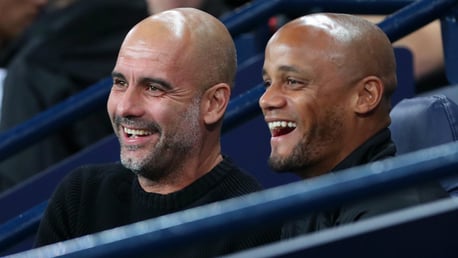 DOUBLE ACT: Pep Guardiola and Vincent Kompany are glad to see a late draw